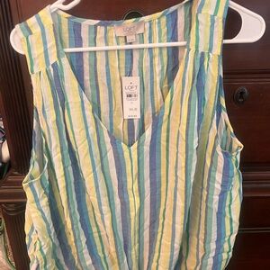 NWT LOFT Blue Yellow Tie Front Tank Top